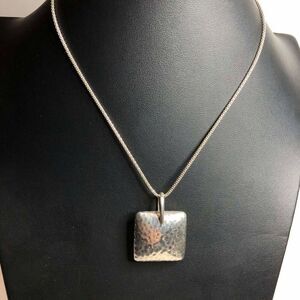 2259 Silpada Sterling Silver 925 Square Puffy Hammered Pendant Popcorn Chain 16"